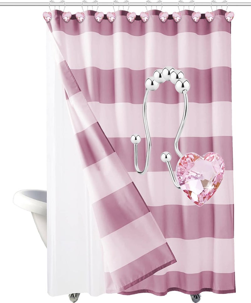 Yapicoco Shower Curtain Hooks Rings for Bathroom, 12PCS Valentines Day Heart Stainless Steel Rust Resistant Decorative Rhinestones Double Shower Hooks Hangers for Shower Curtains, Clothing, etc. - Image 5